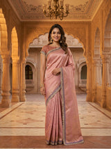 MIMOSA Pink Kanjivaram Art Silk Saree — model's feet and saree hem