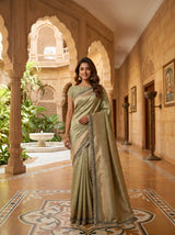 MIMOSA Pista Kanjivaram Art Silk Saree — close-up of model's arm and bangle