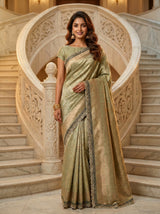MIMOSA Pista Kanjivaram Art Silk Saree — close-up of body and pallu
