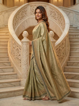 MIMOSA Pista Kanjivaram Art Silk Saree — model's feet and saree hem