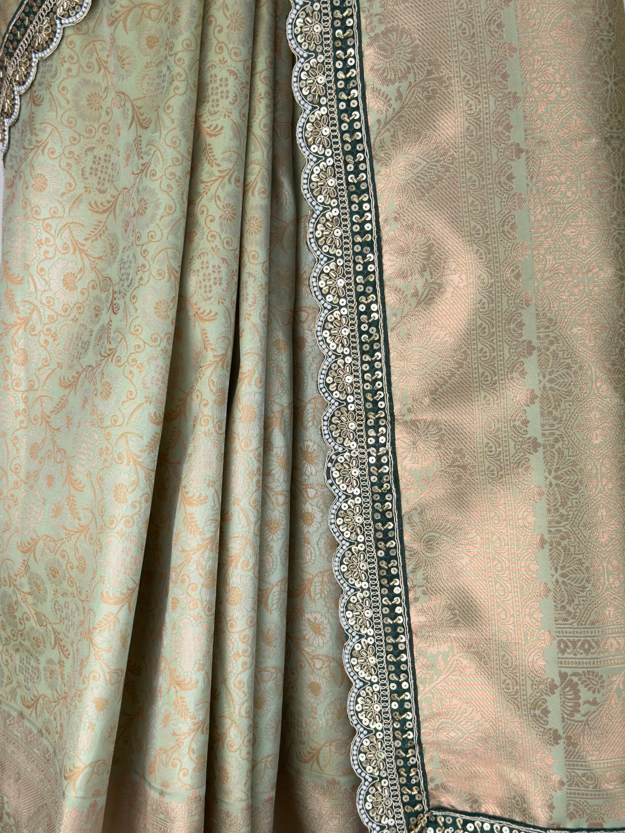 MIMOSA Pista Kanjivaram Art Silk Saree — fleets shot full lifestyle