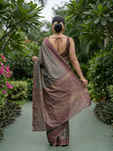 MIMOSA Bottle Green Banarasi Art Silk Saree — Model close-up with jewelry