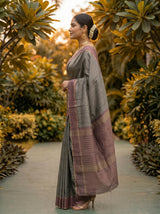 MIMOSA Bottle Green Banarasi Art Silk Saree — Saree pallu and body detail