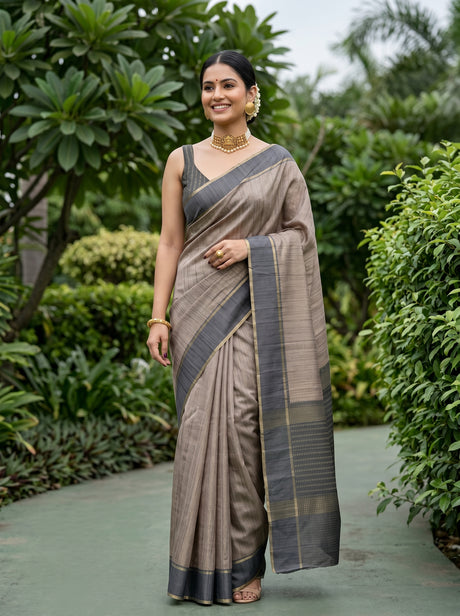 MIMOSA Chiku Banarasi Art Silk Saree — Full length model pose