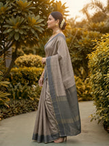 MIMOSA Chiku Banarasi Art Silk Saree — Saree pallu and body detail