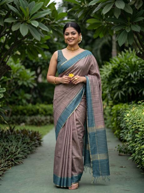 MIMOSA Charcoal Banarasi Art Silk Saree — Full length model pose