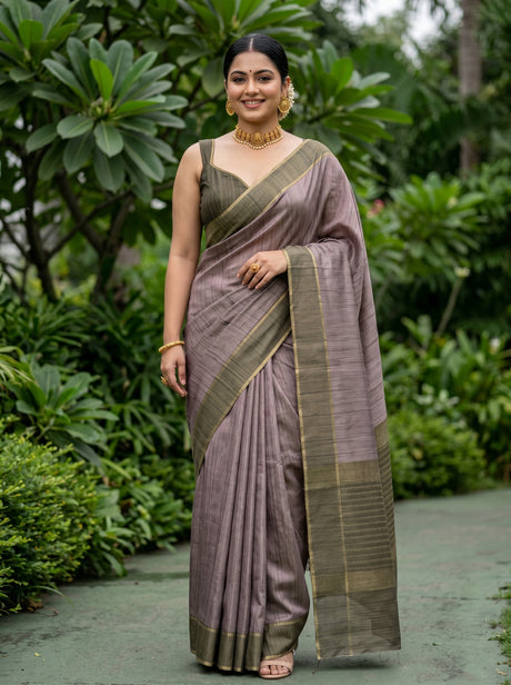 MIMOSA Grey Banarasi Art Silk Saree — Full length model pose
