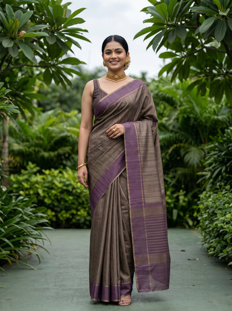 MIMOSA Mehndi Banarasi Art Silk Saree — Full length model pose