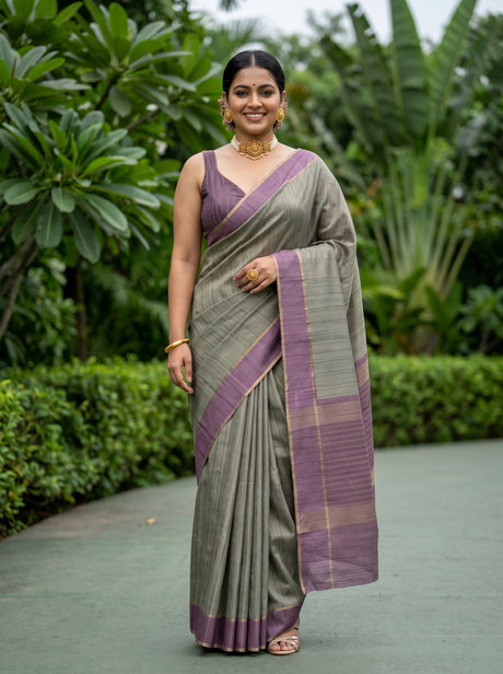 MIMOSA Olive Banarasi Art Silk Saree — Full length model pose