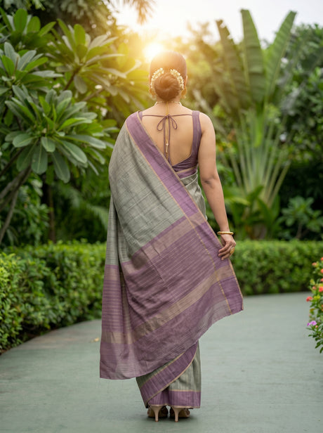 MIMOSA Olive Banarasi Art Silk Saree — Model close-up with jewelry