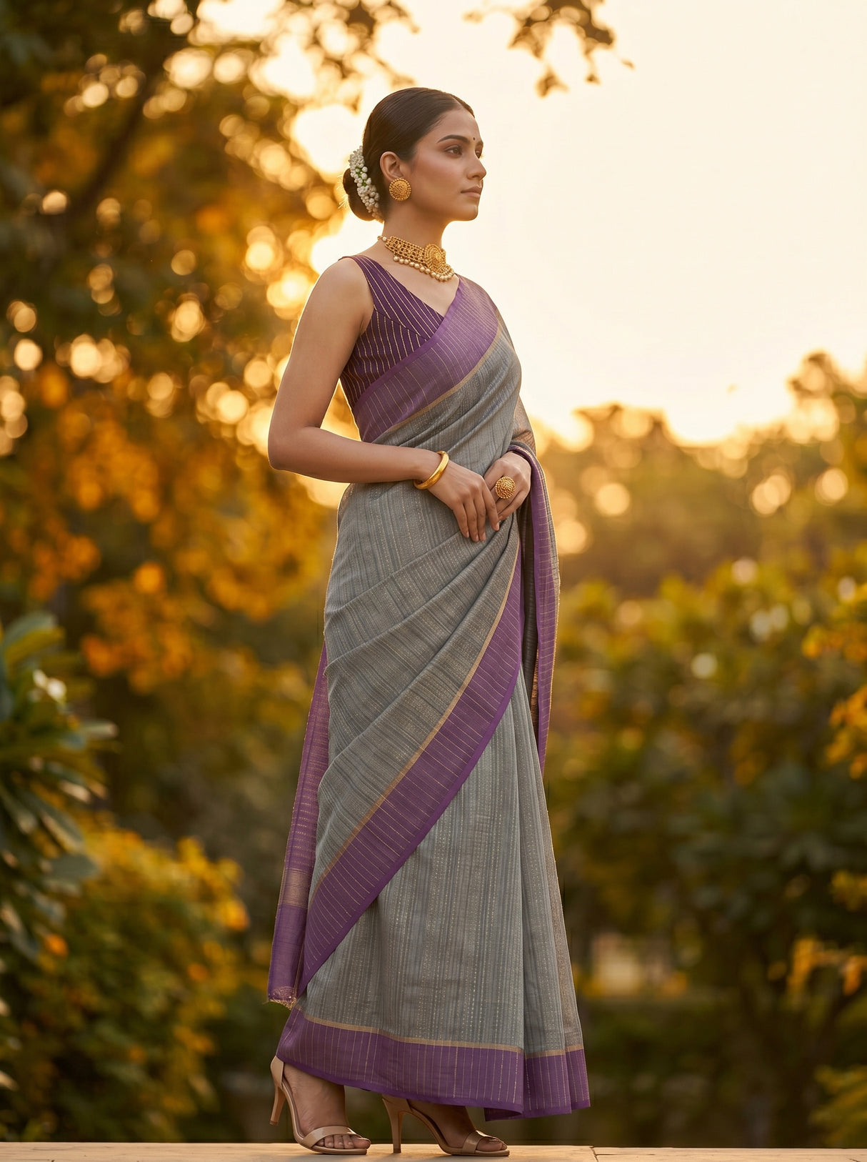 MIMOSA Olive Banarasi Art Silk Saree — Saree pallu and body detail