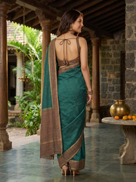 MIMOSA Bottle Green Saree Saree — pose 2 styling detail
