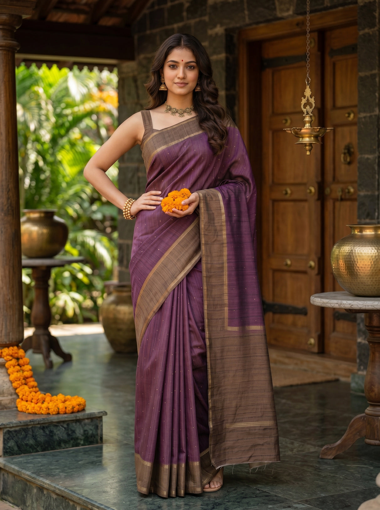 MIMOSA Wine Saree Saree — pose 4 styling detail