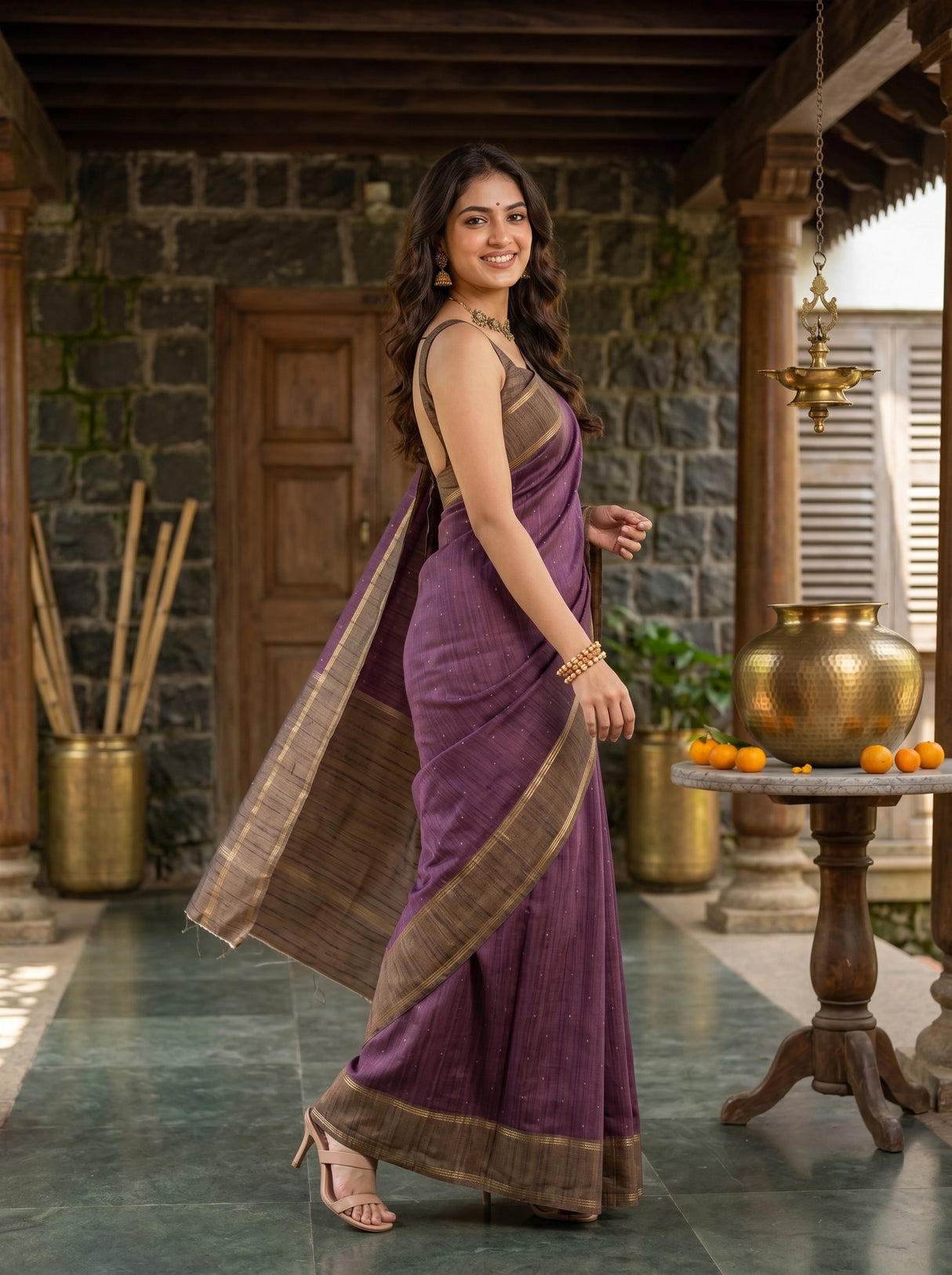 MIMOSA Wine Saree Saree — pose 9 styling detail