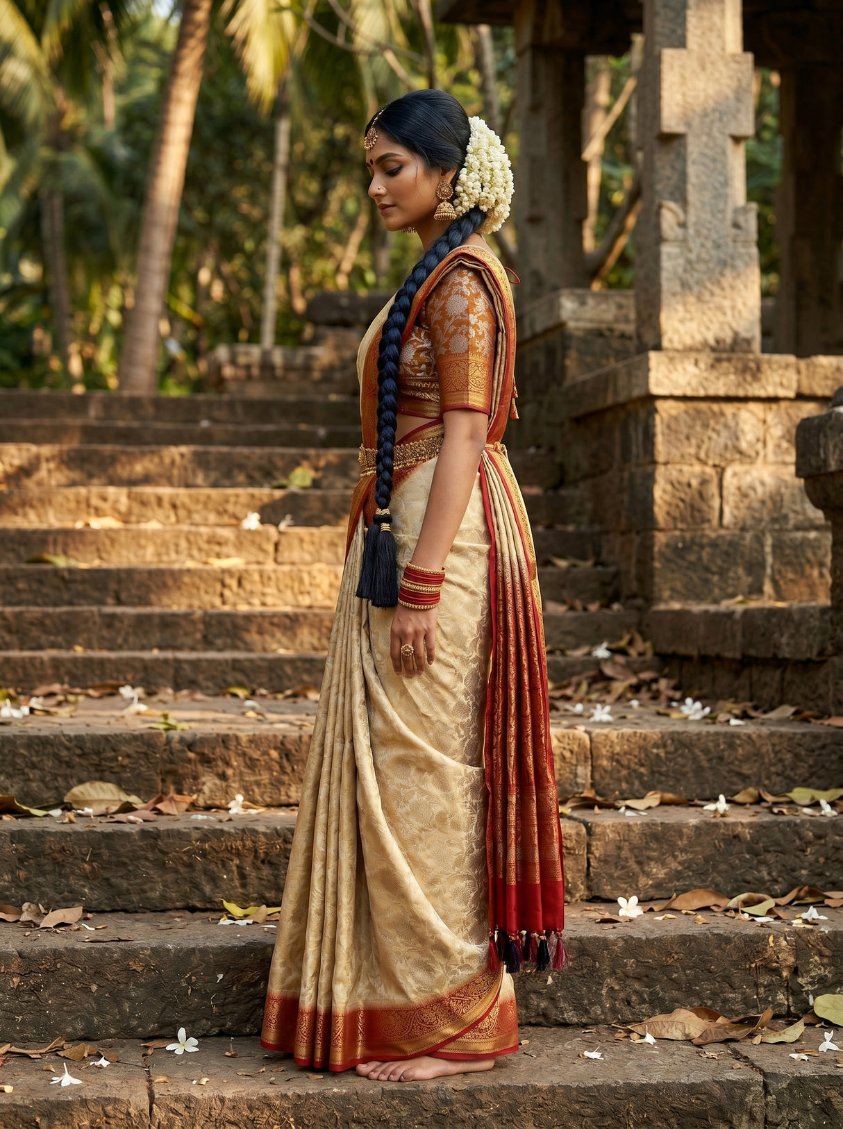 MIMOSA White Kanjivaram Saree — pose 3 styling detail