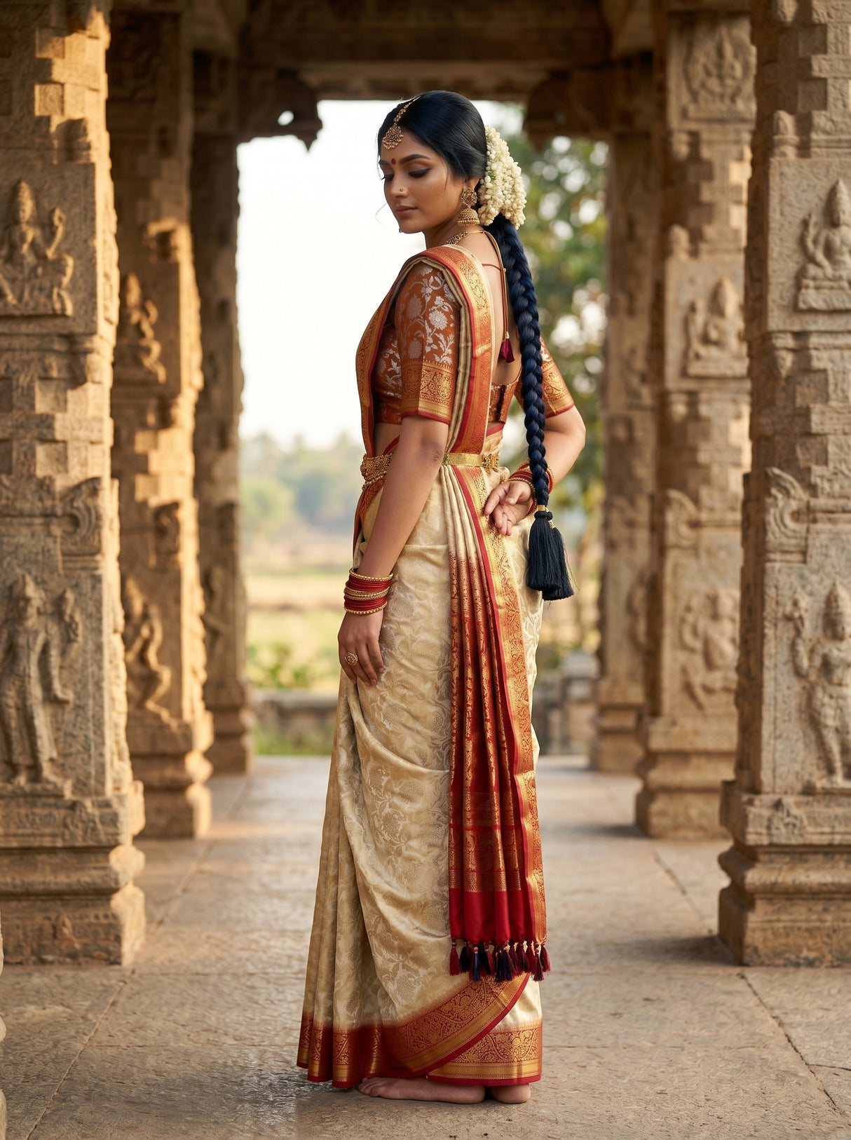 MIMOSA White Kanjivaram Saree — pose 7 styling detail