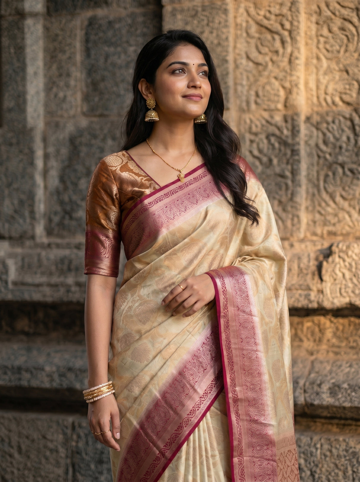 MIMOSA White Kanjivaram Saree — pose 10 styling detail