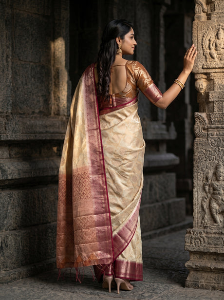 MIMOSA White Kanjivaram Saree — pose 2 styling detail