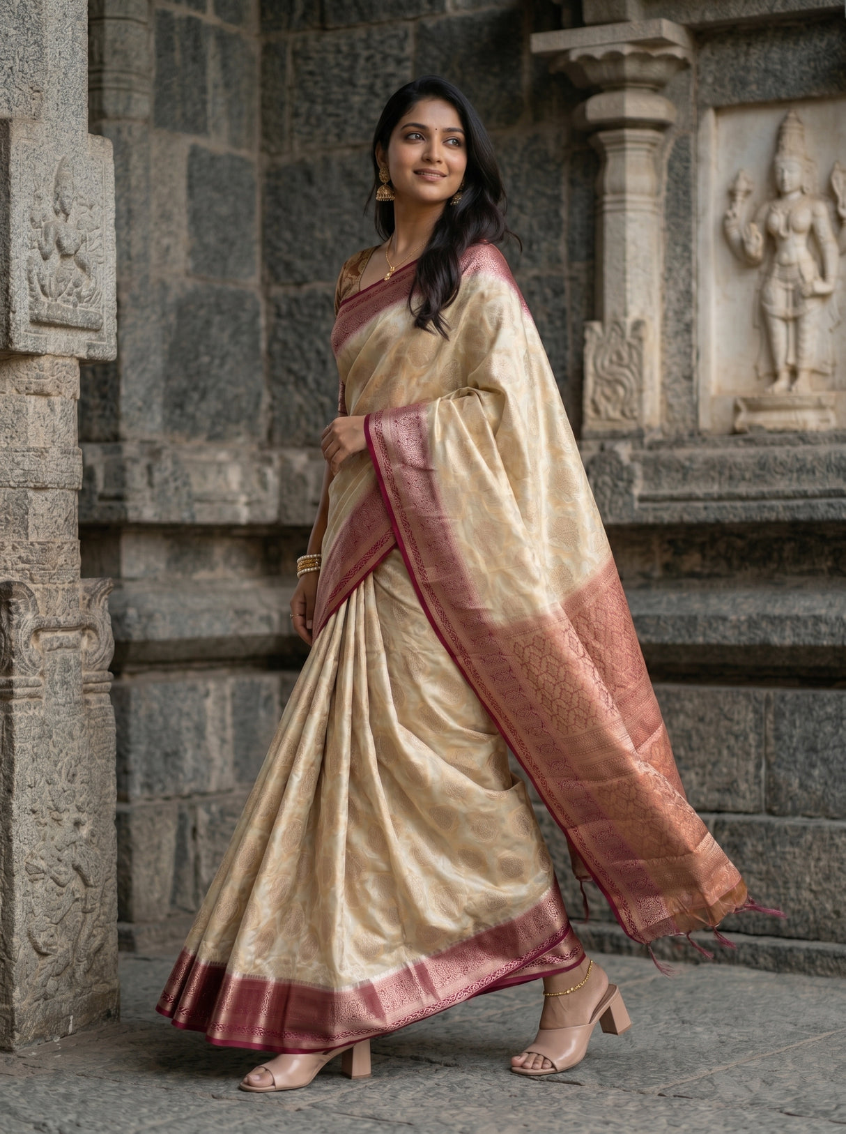 MIMOSA White Kanjivaram Saree — pose 6 styling detail