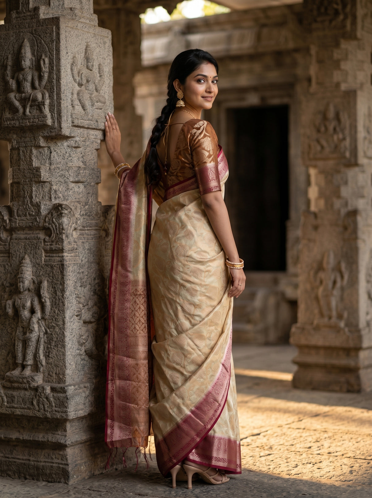 MIMOSA White Kanjivaram Saree — pose 7 styling detail