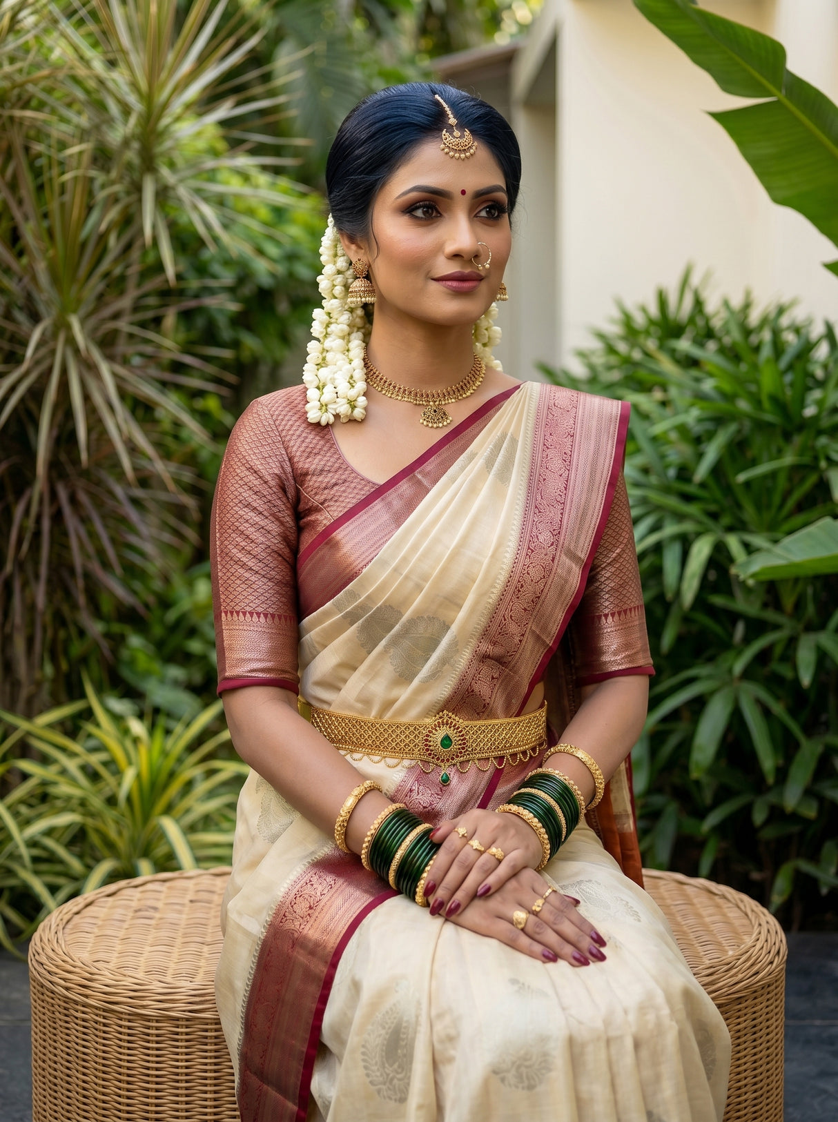 MIMOSA White Kanjivaram Saree — pose 10 styling detail
