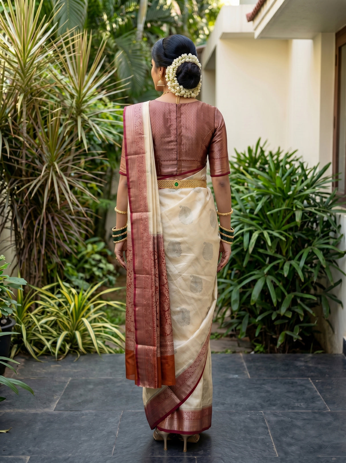 MIMOSA White Kanjivaram Saree — pose 2 styling detail