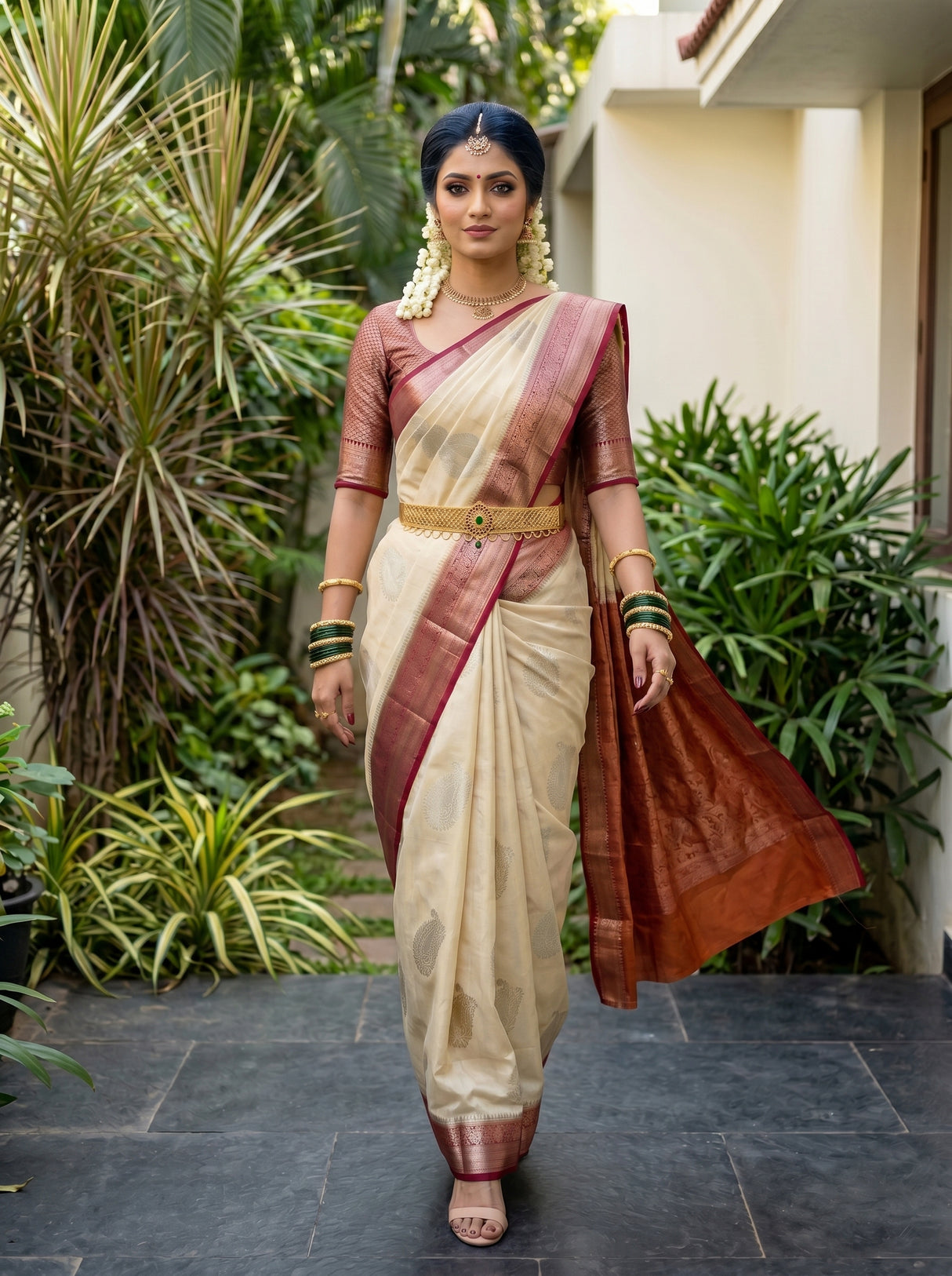 MIMOSA White Kanjivaram Saree — pose 6 styling detail