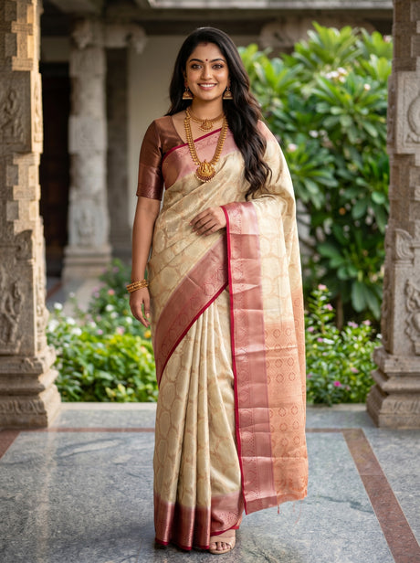 MIMOSA White Kanjivaram Art Silk Saree — Full view