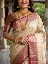 MIMOSA White Kanjivaram Art Silk Saree — pose 10 styling detail