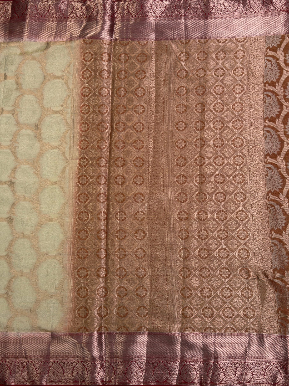 MIMOSA White Kanjivaram Art Silk Saree — pallu and zari work detail