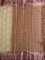MIMOSA White Kanjivaram Art Silk Saree — pallu and zari work detail