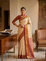 MIMOSA White Kanjivaram Art Silk Saree — pose 4 styling detail