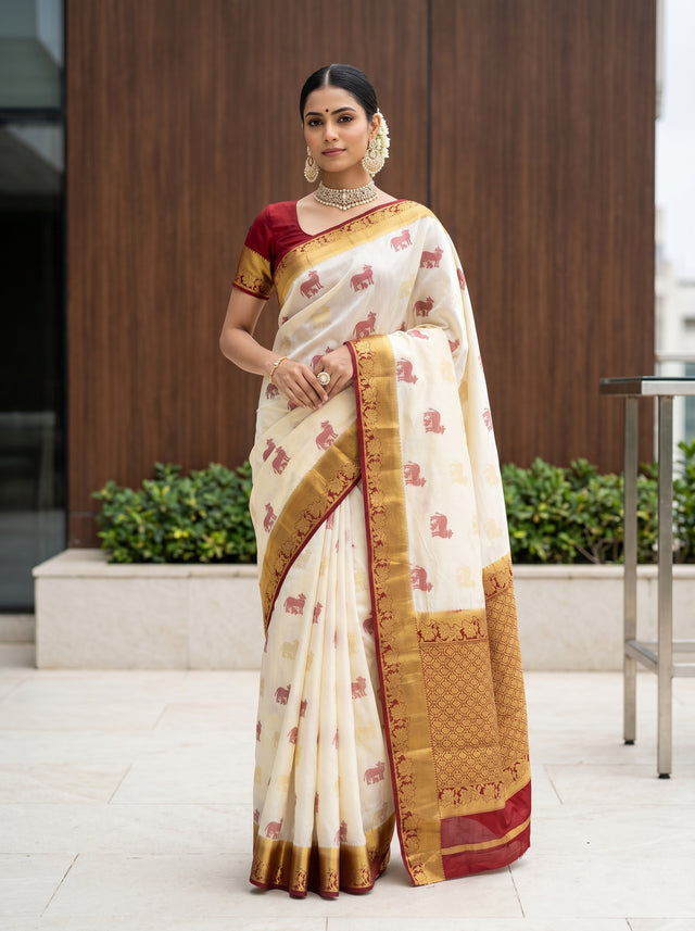 White Art Silk Saree