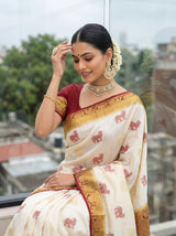MIMOSA White Kanjivaram Saree — pose 10 styling detail