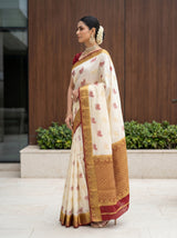 MIMOSA White Kanjivaram Saree — pose 3 styling detail
