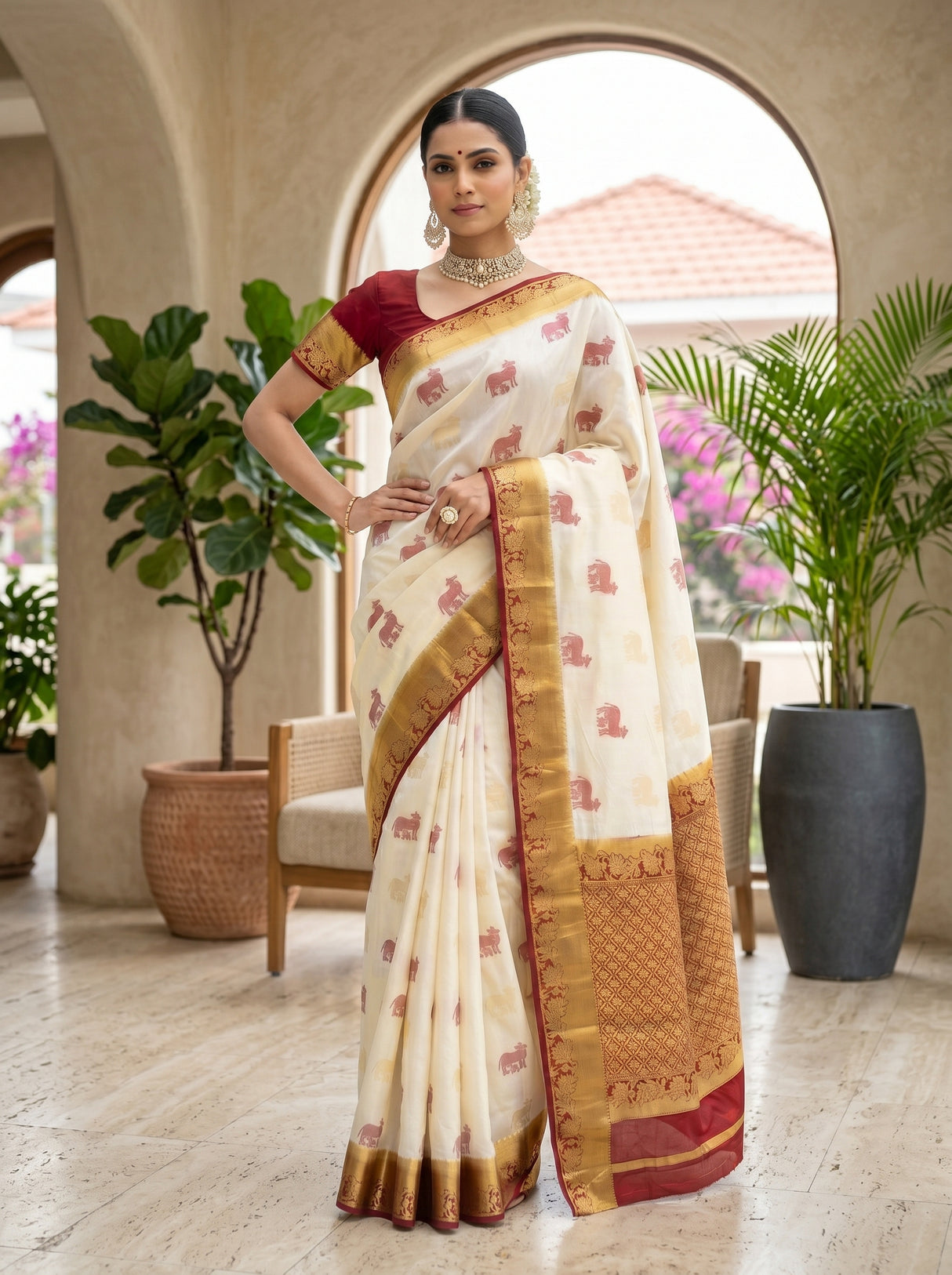 MIMOSA White Kanjivaram Saree — pose 4 styling detail