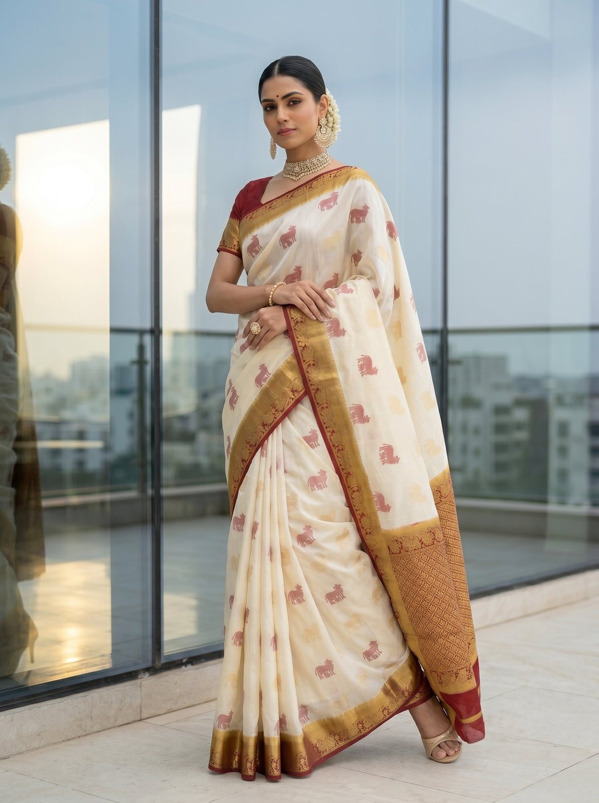 MIMOSA White Kanjivaram Saree — pose 5 styling detail