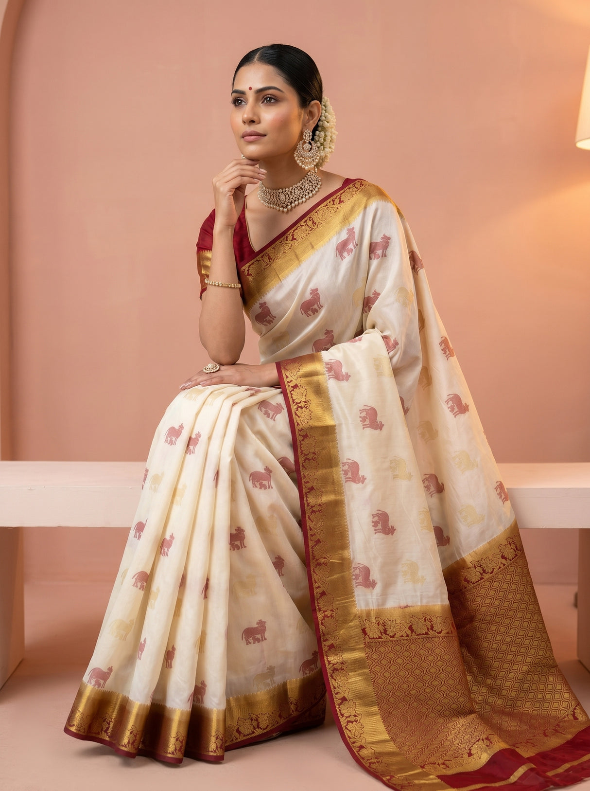 MIMOSA White Kanjivaram Saree — pose 8 styling detail