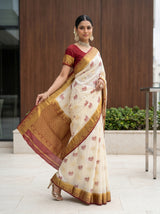 MIMOSA White Kanjivaram Saree — pose 9 styling detail