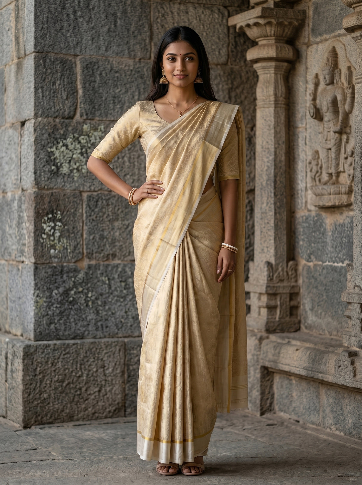MIMOSA White Mysore Silk Saree — pose 4 styling detail