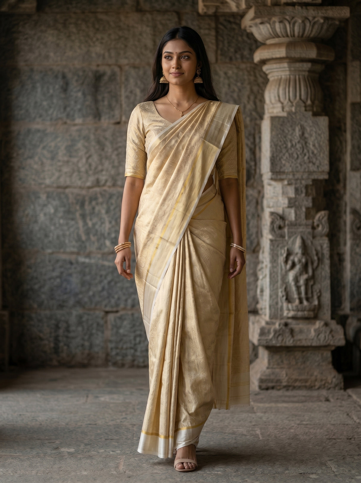 MIMOSA White Mysore Silk Saree — pose 6 styling detail