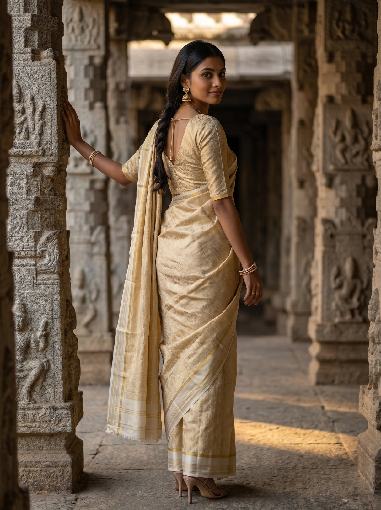 MIMOSA White Mysore Silk Saree — pose 7 styling detail