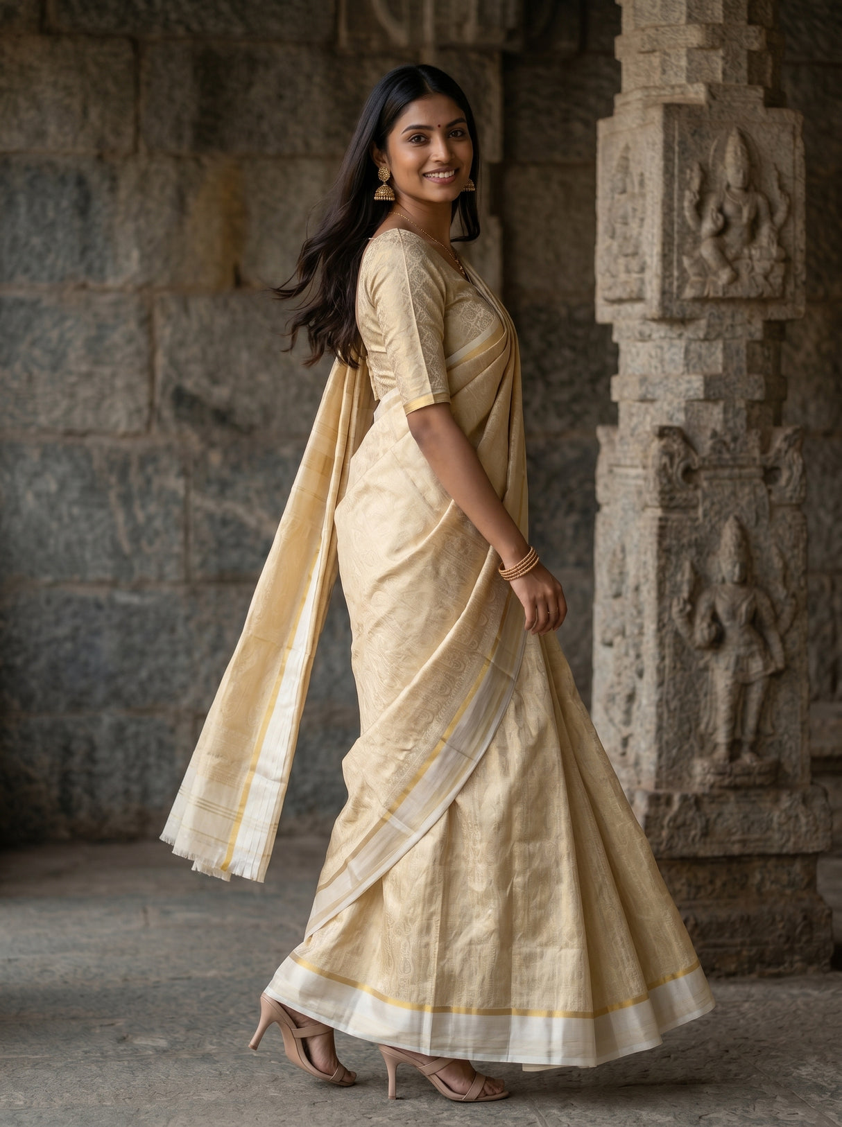 MIMOSA White Mysore Silk Saree — pose 9 styling detail