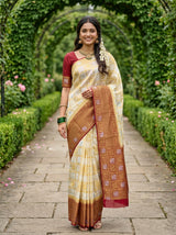 MIMOSA White Kanjivaram Art Silk Saree — full body pose
