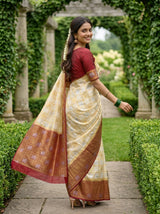 MIMOSA White Kanjivaram Art Silk Saree — hand and path crop