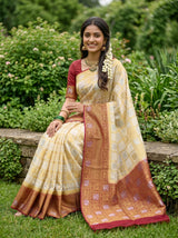 MIMOSA White Kanjivaram Art Silk Saree — lower body crop