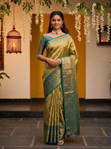 MIMOSA Olive Saree Saree — front view on mannequin