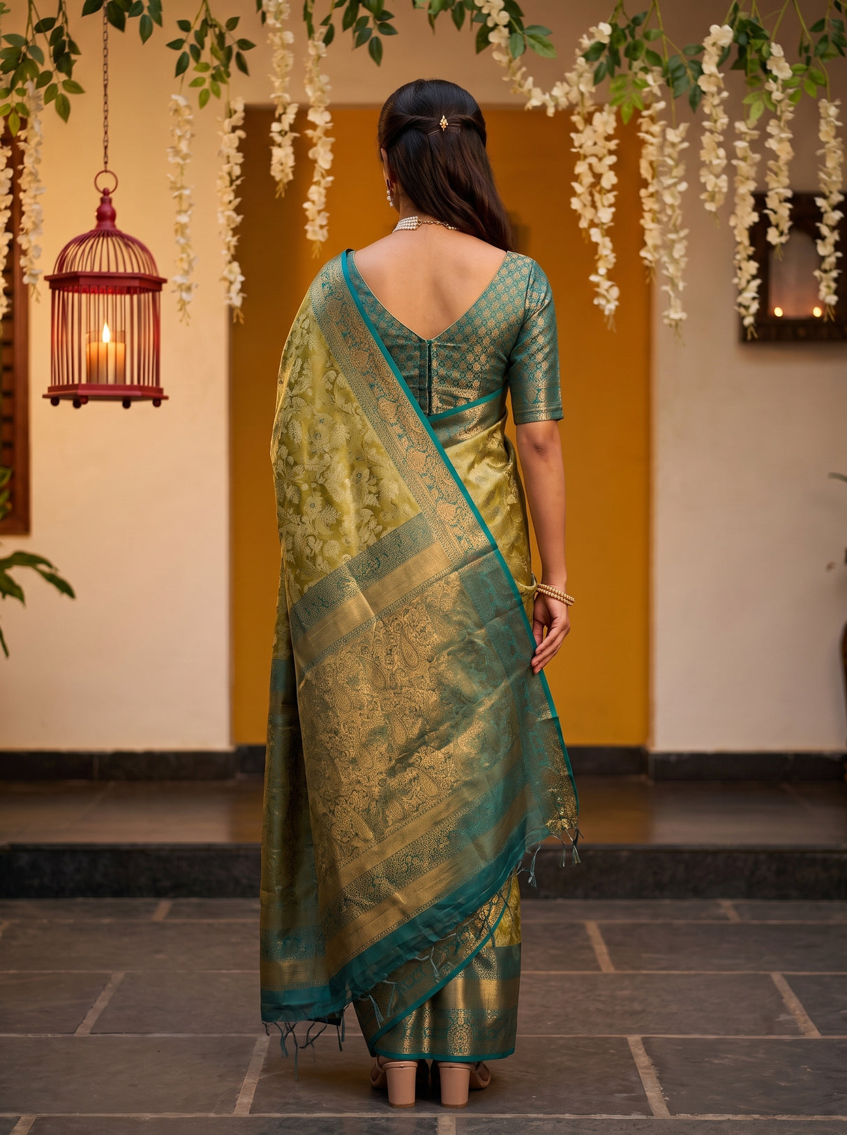 MIMOSA Olive Saree Saree — pose 2 styling detail