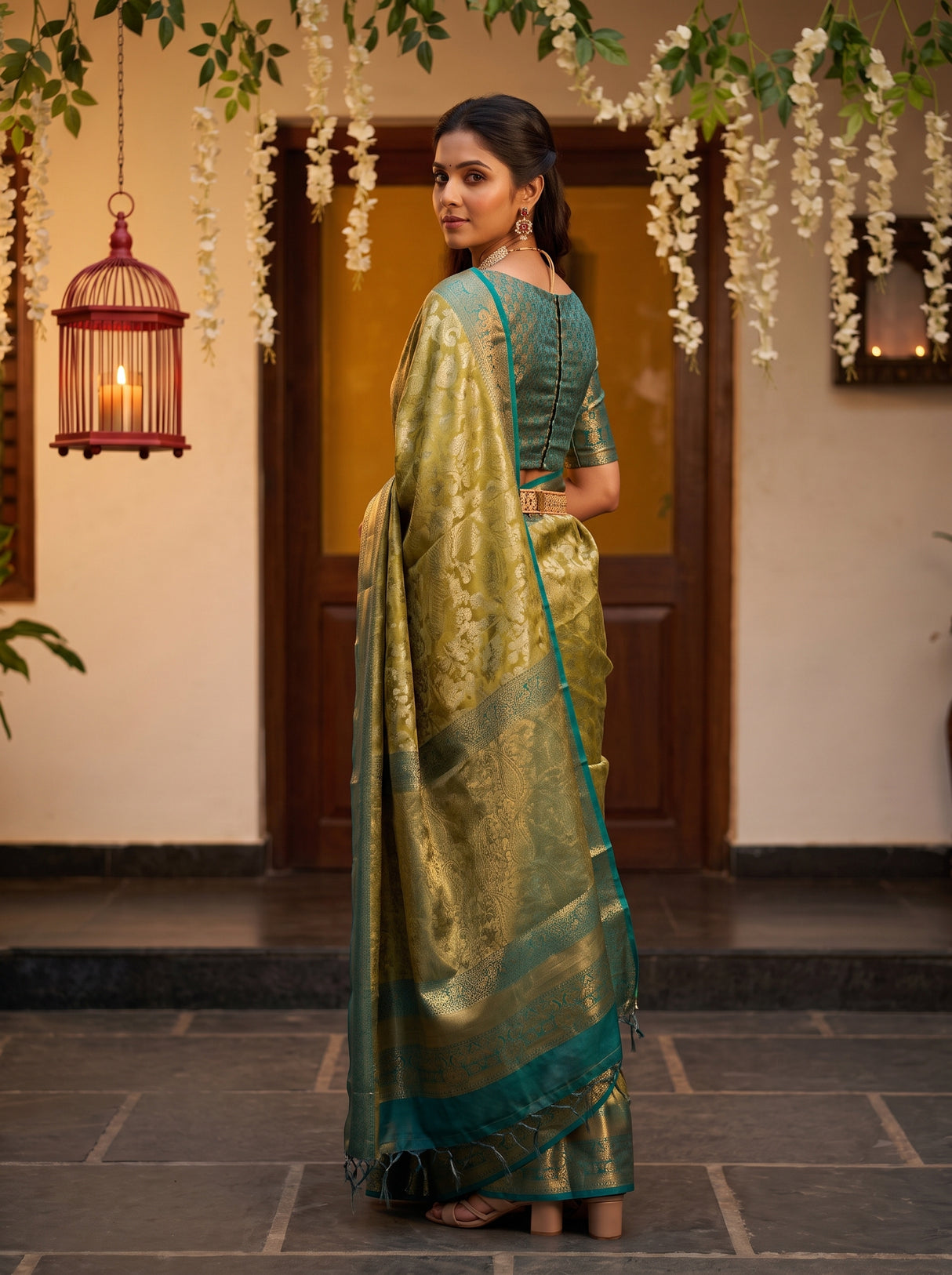 MIMOSA Olive Saree Saree — pose 5 styling detail