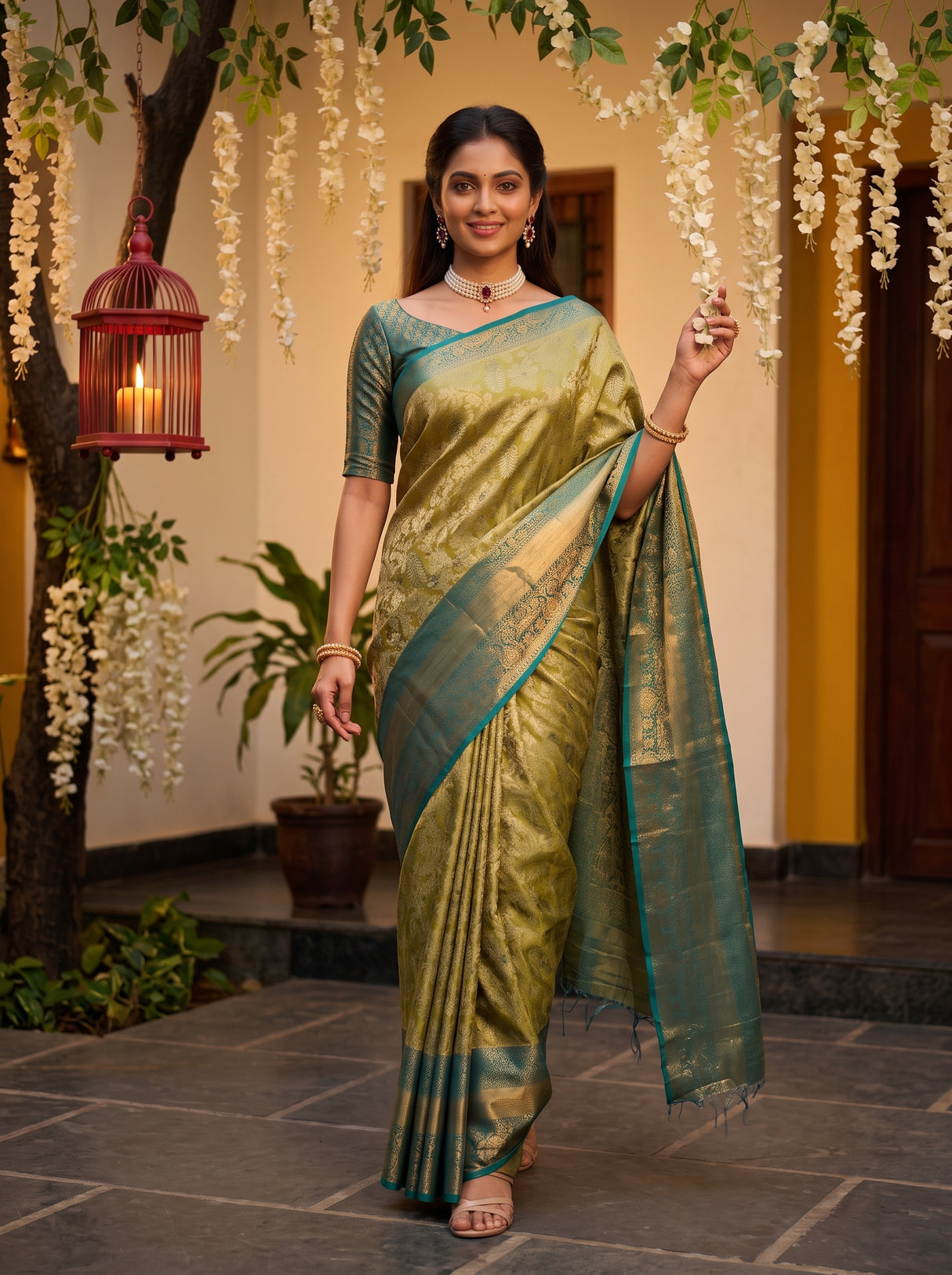 MIMOSA Olive Saree Saree — pose 6 styling detail